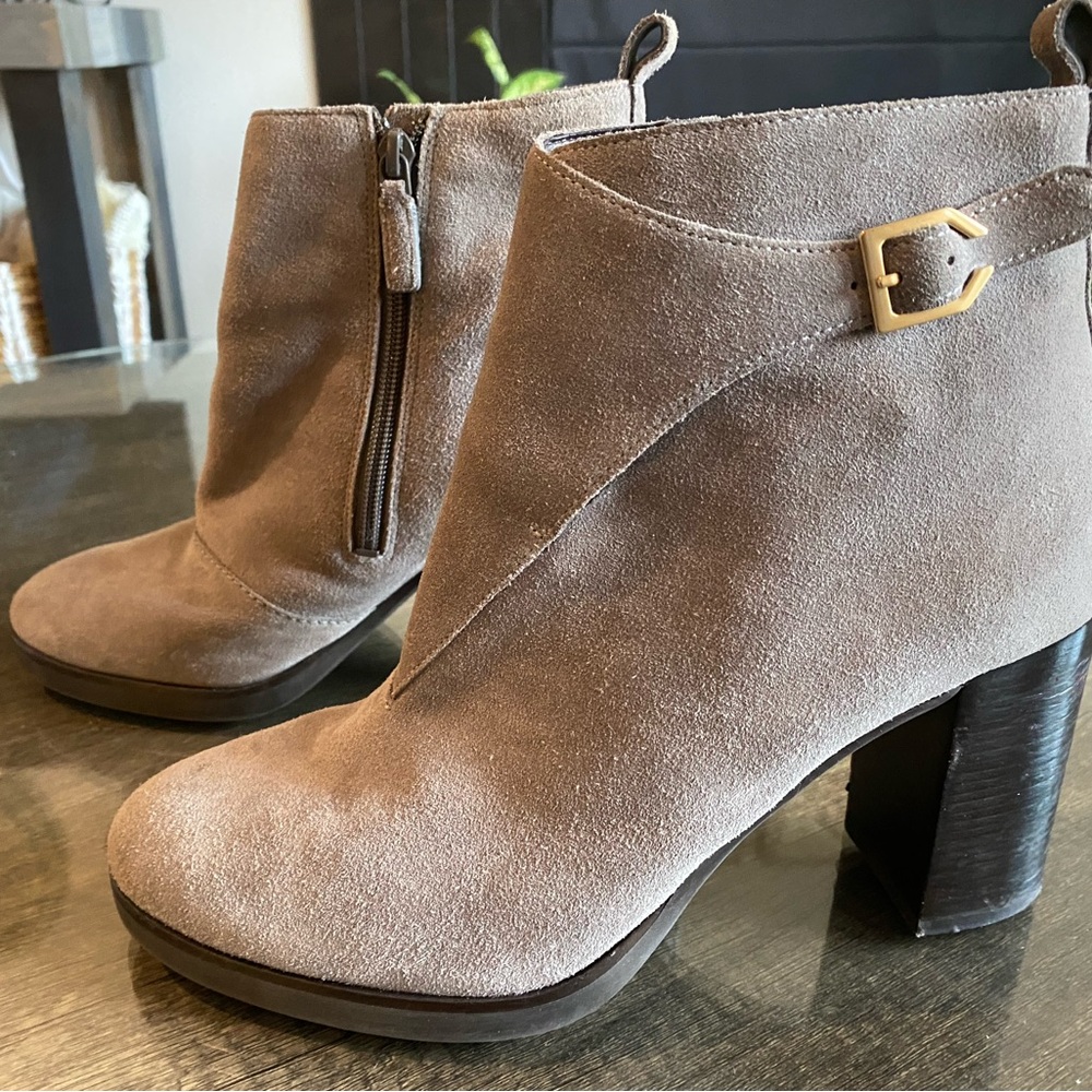 Cole Haan Tan Suede Ankle Boots with Buckle